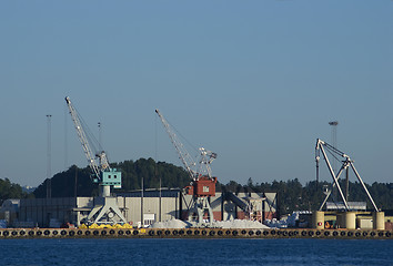 Image showing Harbour with cranes