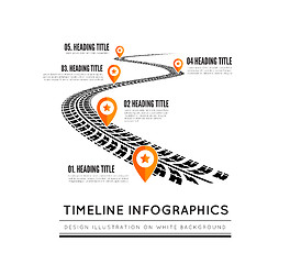 Image showing Road way design infographics. Tire tracks timeline