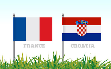 Image showing Flags of France and Croatia against the backdrop of grass football stadium. Vector