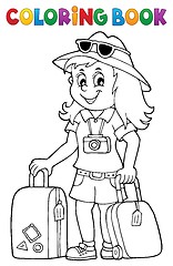 Image showing Coloring book tourist woman theme 1