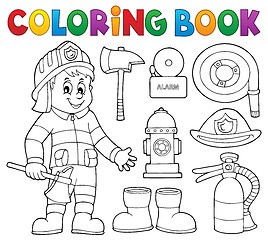 Image showing Coloring book firefighter theme set 2