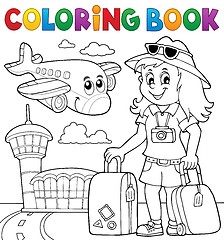 Image showing Coloring book tourist woman theme 2