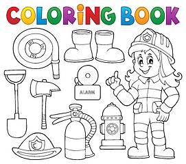 Image showing Coloring book firefighter theme set 1