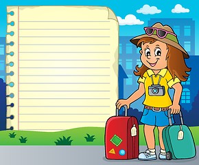 Image showing Notepad page with happy tourist woman