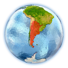 Image showing Argentina on isolated globe