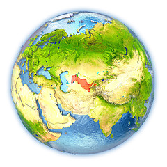 Image showing Uzbekistan on isolated globe
