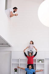 Image showing young boys posing line up piggyback