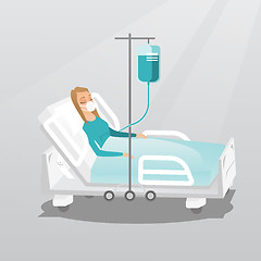 Image showing Patient lying in hospital bed with oxygen mask.