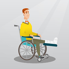 Image showing Man with broken leg sitting in a wheelchair.