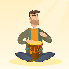 Image showing Man playing the ethnic drum vector illustration.