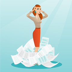 Image showing Stressed business woman having lots of work to do.