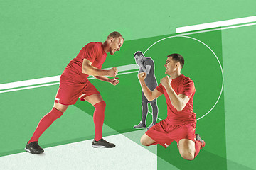 Image showing Happiness football players after goal