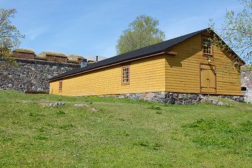 Image showing Yellow wooden hut on Suomenlinna island