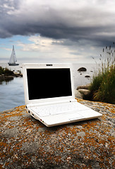 Image showing white laptop in the natur