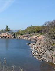 Image showing Suomenlinna beach and rocky cove on a sunny day