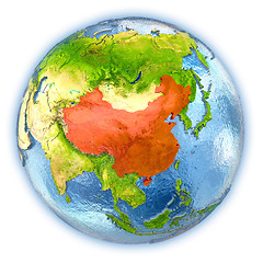 Image showing China on isolated globe