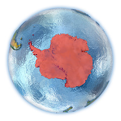 Image showing Antarctica on isolated globe