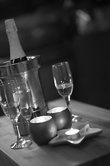 Image showing champagne on a wooden table