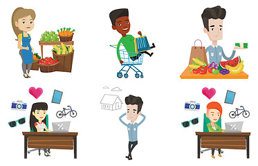 Image showing Vector set of shopping people characters.