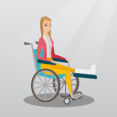 Image showing Woman with broken leg sitting in a wheelchair.