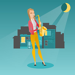 Image showing Musician playing on saxophone vector illustration.