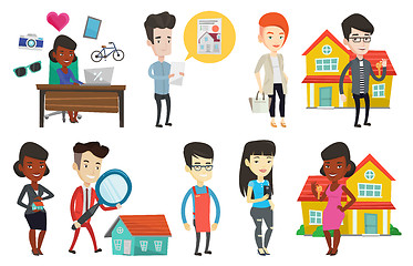Image showing Vector set of real estate agents and house owners.