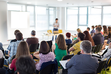 Image showing Speaker giving presentation on business conference.