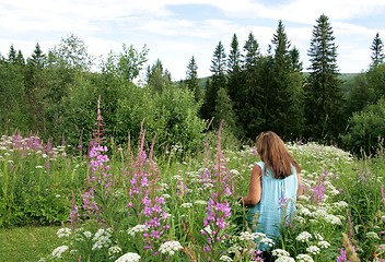 Image showing Woman standing in a summer meadow