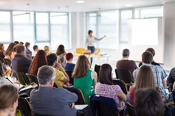 Image showing Speaker giving presentation on business conference.