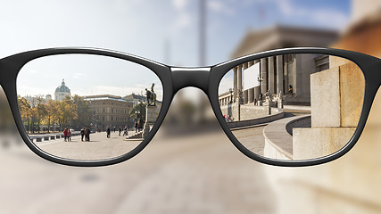 Image showing View through glasses sharp with glasses unsharp without glasses