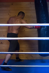 Image showing kick boxer training on a punching bag