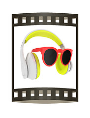 Image showing Sunglasses and headphone for your face. 3d illustration. The fil