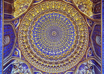 Image showing Dome of Tilya-Kori Madrasah in Samarkand, Uzbekistan