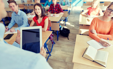 Image showing students and teacher with tablet pc at school