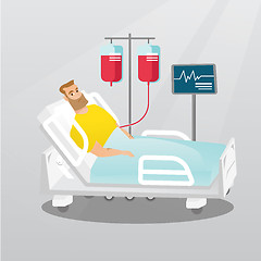 Image showing Man lying in hospital bed vector illustration.