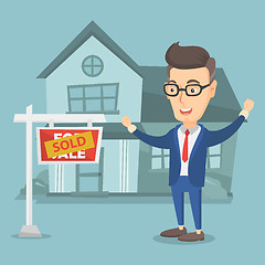 Image showing Real estate agent with sold placard.