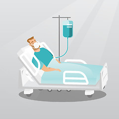 Image showing Patient lying in hospital bed with oxygen mask.