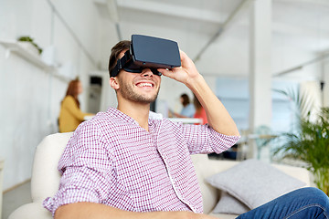 Image showing happy man with virtual reality headset at office