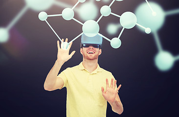 Image showing happy man in virtual reality headset or 3d glasses