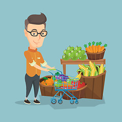 Image showing Customer with shopping cart vector illustration.