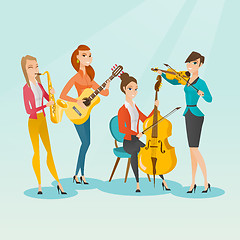 Image showing Band of musicians playing musical instruments.