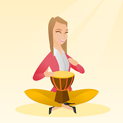 Image showing Woman playing the ethnic drum vector illustration.