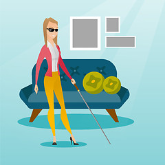 Image showing Blind woman with a stick vector illustration.