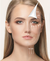 Image showing The young female face. Antiaging and thread lifting concept