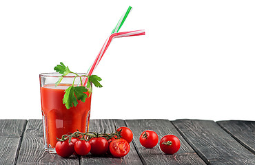 Image showing Glass of tomato juice with cocktail stick