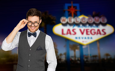 Image showing happy man in suit and eyeglasses at las vegas