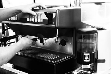 Image showing Large coffee machine in the street coffee shop