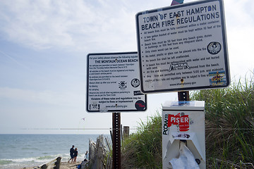 Image showing editorial beach rules and fire regulations Ditch Plains Montauk 