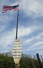 Image showing editorial surfer rules on surf board Montauk, New York