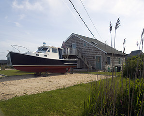 Image showing beach house with boat Ditch Plains Montauk New York